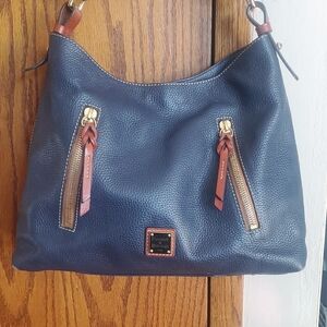 Dooney & Bourke Navy Blue Leather Shoulder Bag with Brown Accents